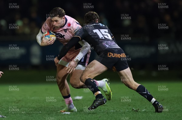 010126 - Ospreys v Cardiff Rugby, United Rugby Championship - Mason Grady of Cardiff Rugby takes on Jack Walsh of Ospreys