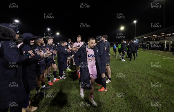 010126 - Ospreys v Cardiff Rugby, United Rugby Championship - Liam Belcher of Cardiff Rugby leads his players off at the end of the match