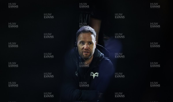 010126 - Ospreys v Cardiff Rugby, United Rugby Championship - Ospreys head coach Mark Jones speaks to the players at the end of the match