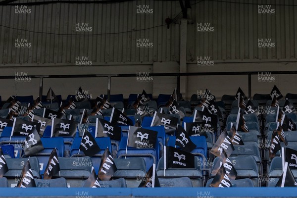010126 - Ospreys v Cardiff Rugby - United Rugby Championship - Flags on supporters seats prior to kick off