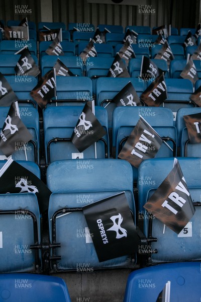 010126 - Ospreys v Cardiff Rugby - United Rugby Championship - Flags on supporters seats prior to kick off