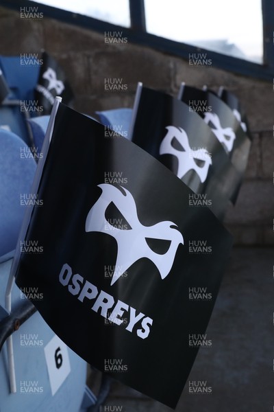 010126 - Ospreys v Cardiff Rugby - United Rugby Championship - Flags on supporters seats prior to kick off