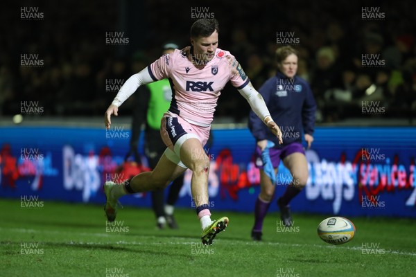 010126 - Ospreys v Cardiff Rugby - United Rugby Championship - Mason Grady of Cardiff Rugby chases a kick 