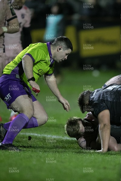 010126 - Ospreys v Cardiff Rugby - United Rugby Championship - Referee Adam Jones has a close view of Sam Parry of Ospreys try