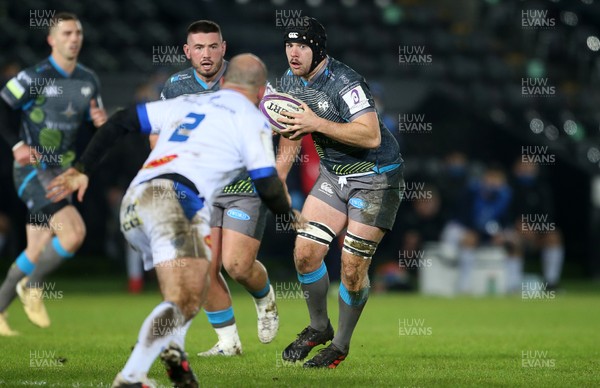 121220 - Ospreys v Castres Olympique - European Challenge Cup - Morgan Morris of Ospreys takes on Kevin Firmin of Castres