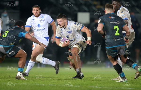 121220 - Ospreys v Castres Olympique - European Challenge Cup - Kevin Kornath of Castres is tackled by Ma�afu Fia of Ospreys