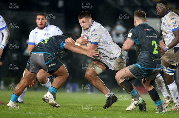 121220 - Ospreys v Castres Olympique - European Challenge Cup - Kevin Kornath of Castres is tackled by Ma�afu Fia of Ospreys