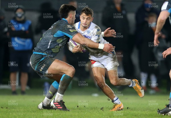 121220 - Ospreys v Castres Olympique - European Challenge Cup - Clement Clavieres of Castres is tackled by Tiaan Thomas-Wheeler of Ospreys