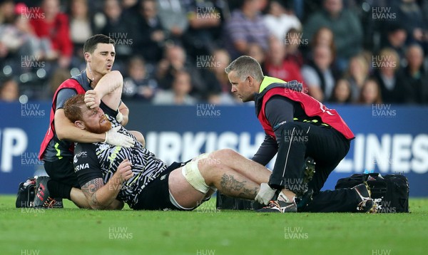 151017 - Ospreys v Clermont Auvergne - European Rugby Champions Cup - Dan Baker of Ospreys is taken off injured