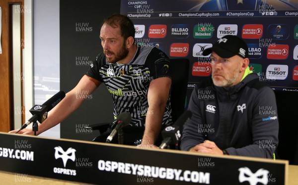 151017 - Ospreys v Clermont Auvergne - European Rugby Champions Cup - Alun Wyn Jones of Ospreys and Coach Steve Tandy speak to the press