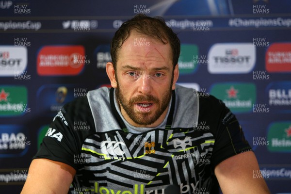 151017 - Ospreys v Clermont Auvergne - European Rugby Champions Cup - Alun Wyn Jones of Ospreys talks to the media