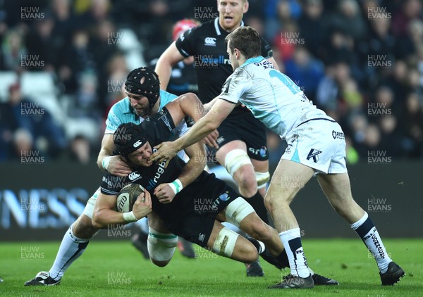 060418 - Ospreys v Connacht - Guinness PRO14 - James King of Ospreys is tackled by John Muldoon of Connacht