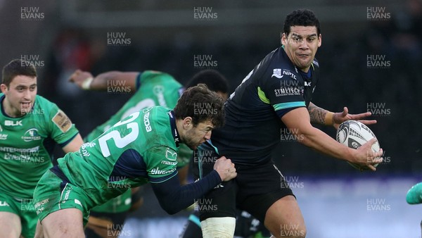 070117 - Ospreys v Connacht - Guinness PRO12 - Josh Matavesi of Ospreys is tackled by Danie Poolman of Connacht by Chris Fairweather/Huw Evans Agency