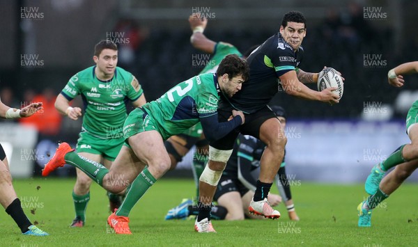 070117 - Ospreys v Connacht - Guinness PRO12 - Josh Matavesi of Ospreys is tackled by Danie Poolman of Connacht by Chris Fairweather/Huw Evans Agency