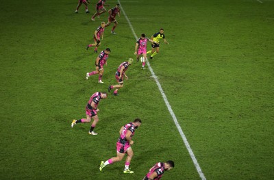 071225 - Ospreys v Connacht - European Challenge Cup - Dan Edwards of Ospreys kicks off the second half