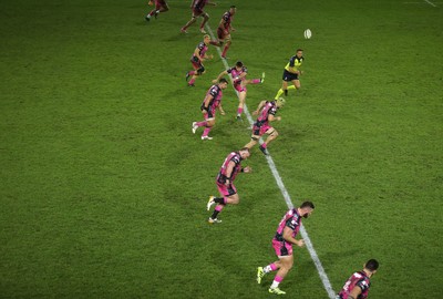 071225 - Ospreys v Connacht - European Challenge Cup - Dan Edwards of Ospreys kicks off the second half
