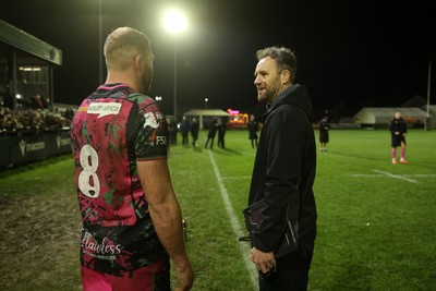 071225 - Ospreys v Connacht - European Challenge Cup - Ross Moriarty and Ospreys Head Coach Mark Jones at full time