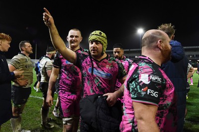 071225 - Ospreys v Connacht - EPCR Challenge Cup - Harri Deaves of Ospreys celebrates at full time 