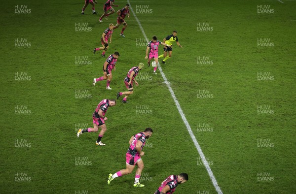 071225 - Ospreys v Connacht - European Challenge Cup - Dan Edwards of Ospreys kicks off the second half