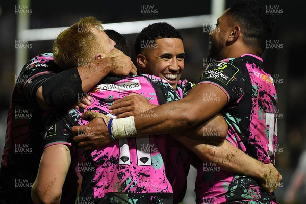 071225 - Ospreys v Connacht - EPCR Challenge Cup - Iestyn Hopkins of Ospreys celebrates scoring a try with team mates