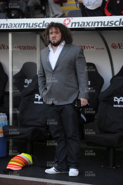 271012 - Ospreys v Connacht - RaboDirect PRO12 -Adam Jones looks on before kick-off after being ruled out of the autumn series