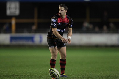 141114 -  Ospreys v Newport Gwent Dragons, LV= Cup, Brewery Field, Bridgend - Dorian Jones kicks at goal