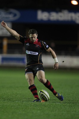 141114 -  Ospreys v Newport Gwent Dragons, LV= Cup, Brewery Field, Bridgend - Dorian Jones kicks at goal