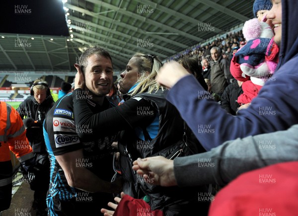 200412 - Ospreys v Newport-Gwent Dragons - RaboDirect PRO12 -Shane Williams of Ospreys meets fans at the end of the game