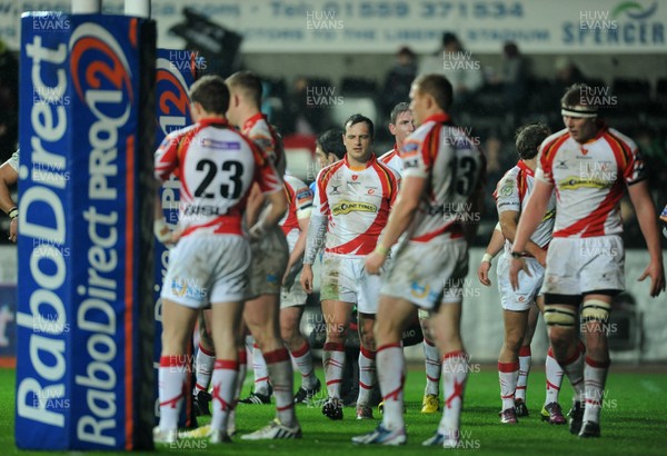 220313 -  Ospreys v Newport-Gwent Dragons - RaboDirect PRO12 -Dragons players look dejected 