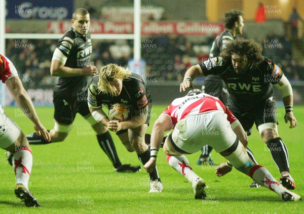 220313 Ospreys v Newport Gwent Dragons - RaboDirectPro12 -Ospreys' Richard Hibbard takes on Dragons' Dan Lydiate 