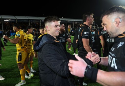 241026 - Ospreys v Dragons - United Rugby Championship - Reuben Morgan-Williams of Ospreys at full time