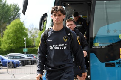 260425 - Ospreys v Dragons RFC - United Rugby Championship - Ewan Rosser of Dragons arrives at the stadium ahead of the match