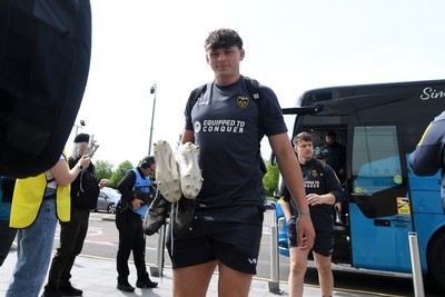 260425 - Ospreys v Dragons RFC - United Rugby Championship - Ryan Woodman of Dragons arrives at the stadium ahead of the match