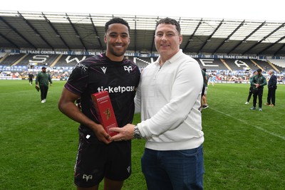 260425 - Ospreys v Dragons RFC - United Rugby Championship - Player of the match Keelan Giles of Ospreys