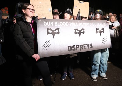 310126 - Ospreys v Dragons - United Rugby Championship - Fans protest before the game