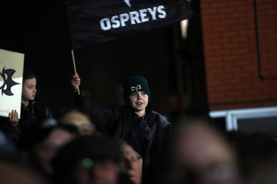 310126 - Ospreys v Dragons - United Rugby Championship - Fans protest before the game