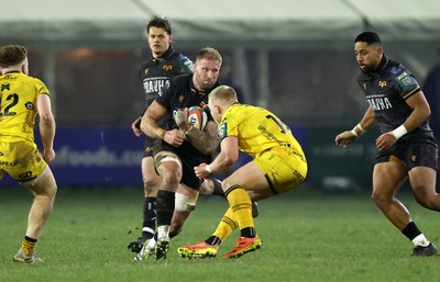 310126 - Ospreys v Dragons - United Rugby Championship - Ross Moriarty of Ospreys is tackled by Tinus de Beer of Dragons 