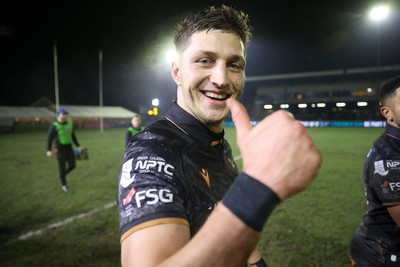 310126 - Ospreys v Dragons - United Rugby Championship - Max Nagy of Ospreys celebrates at full time