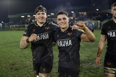 310126 - Ospreys v Dragons - United Rugby Championship - Morgan Morse and Lewis Lloyd of Ospreys at full time