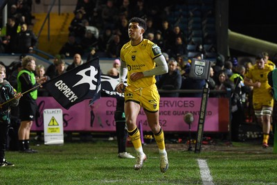 310126 - Ospreys v Dragons RFC - United Rugby Championship - Rio Dyer of Dragons runs out at the start of the match
