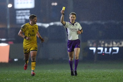 310126 - Ospreys v Dragons RFC - United Rugby Championship - Cebo Dlamini of Dragons is show a yellow card