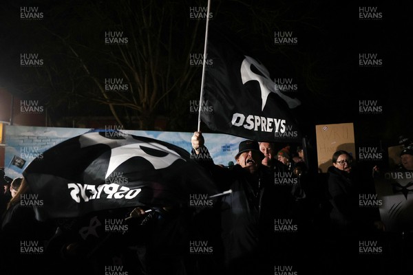 310126 - Ospreys v Dragons - United Rugby Championship - Fans protest before the game
