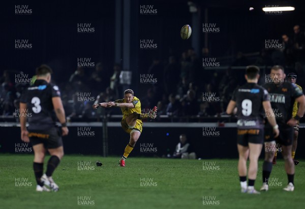 310126 - Ospreys v Dragons - United Rugby Championship - Angus O�Brien of Dragons kicks a penalty