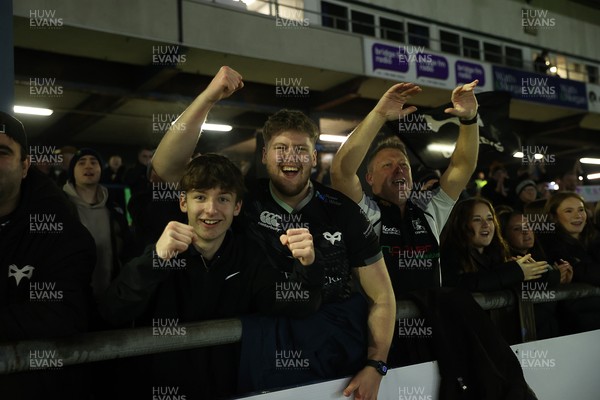 310126 - Ospreys v Dragons - United Rugby Championship - Fans celebrates at full time