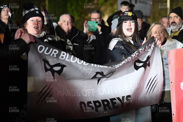 310126 - Ospreys v Dragons RFC - United Rugby Championship - Fans protest before the match 