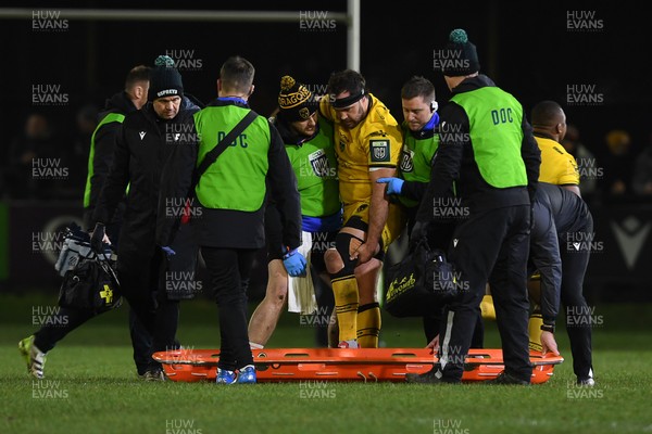 310126 - Ospreys v Dragons RFC - United Rugby Championship - Rob Hunt of Dragons goes off the field injured