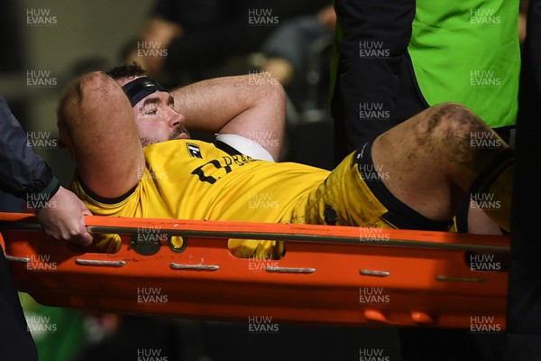 310126 - Ospreys v Dragons RFC - United Rugby Championship - Rob Hunt of Dragons goes off the field injured