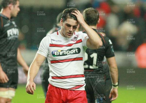 200913 Ospreys v Edinburgh - RaboDirectPro12 -Edinburgh's Sam Hidalgo-Clyne leaves the field dejected 