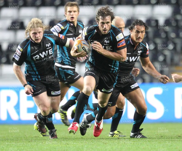 10.09.11 - Ospreys v Edinburgh - RaboDirect Pro 12 Ospreys Andrew Bishop sets up an attack 