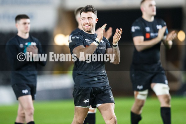 290122 - Ospreys v Edinburgh - United Rugby Championship - Luke Morgan of Ospreys applauds the fans at the end of the match